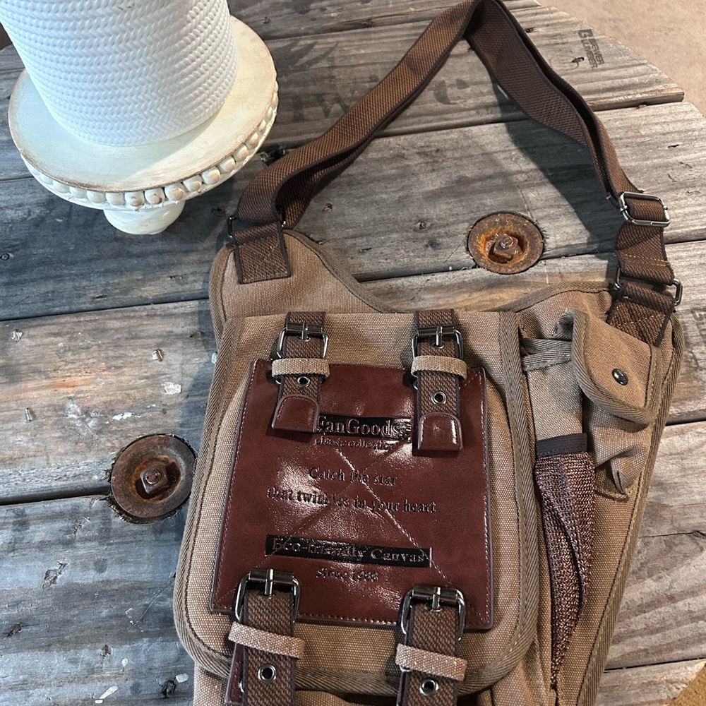 Tan and Brown Canvas and Crossbody Bag. LIKE NEW